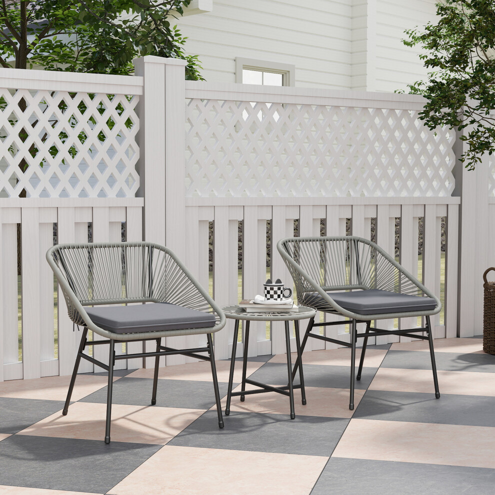 Outsunny Rattan Bistro Set, Small Balcony Furniture With Cushion, Light Grey