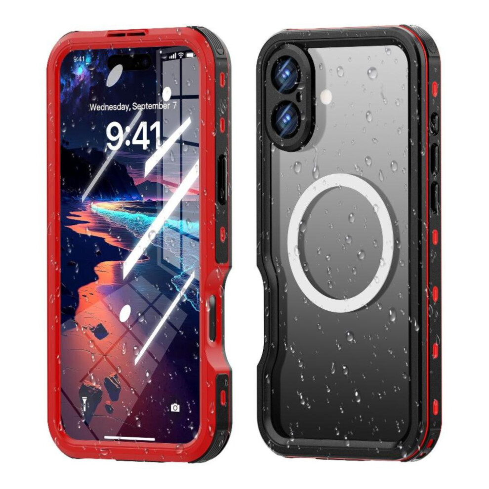 (Red) Waterproof Compatible With Iphone 16 Plus Ip68 Camera Button Suppor 2M Drop Protection Red 764549329915