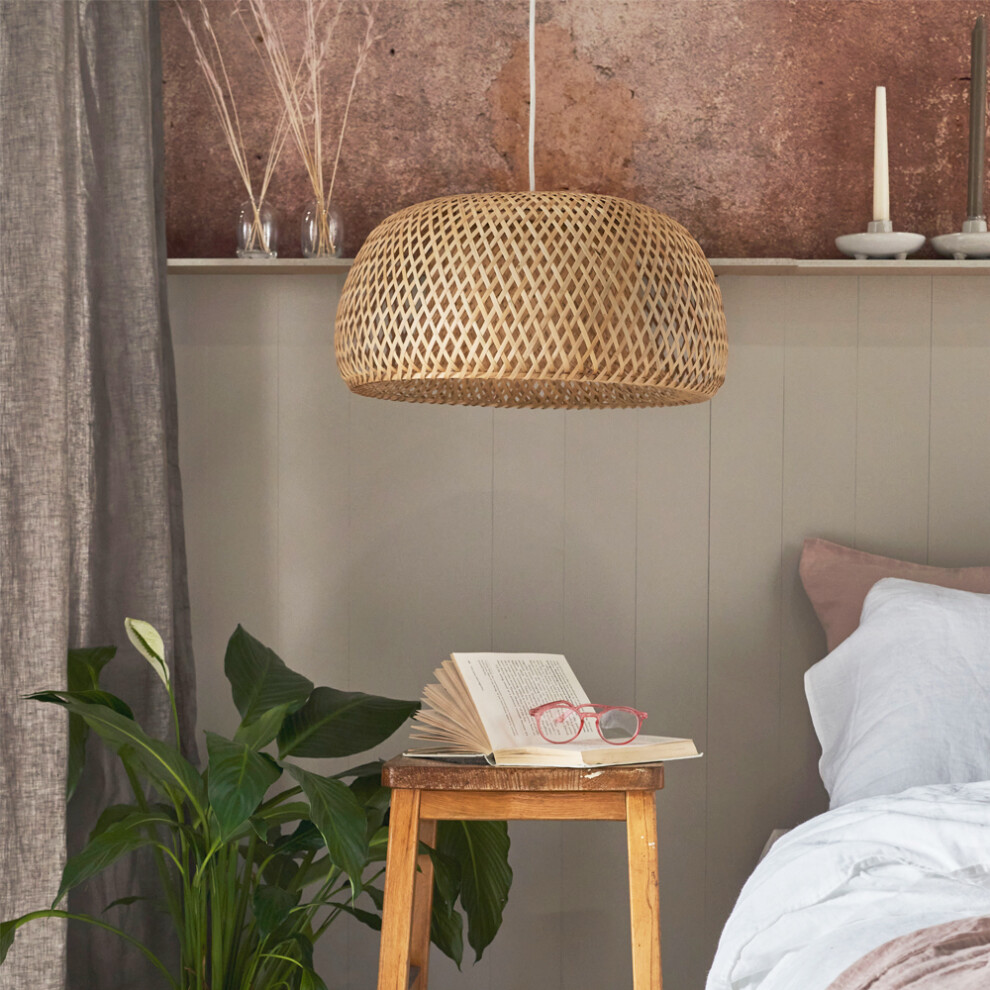 Modern Natural Bamboo Lattice Domed Ceiling Pendant/Floor Lamp Light Shade - Complete with 4w LED Filament Bulbs [2700K Warm White]