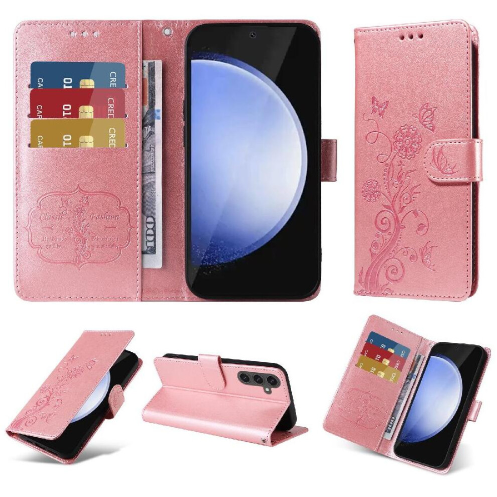 (Rose ) Flip Case Compatible With Samsung Galaxy S24 Fe Flip Leather Flower Cardslots Gold 764549331468