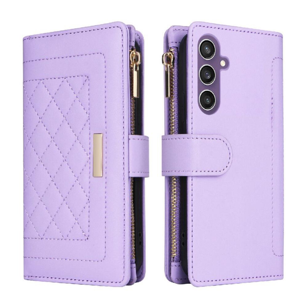 (Purple) Flip Case Compatible With Samsung Galaxy S24 Fe Wallet Strap Card Slots Shockproof Purple 764549331666