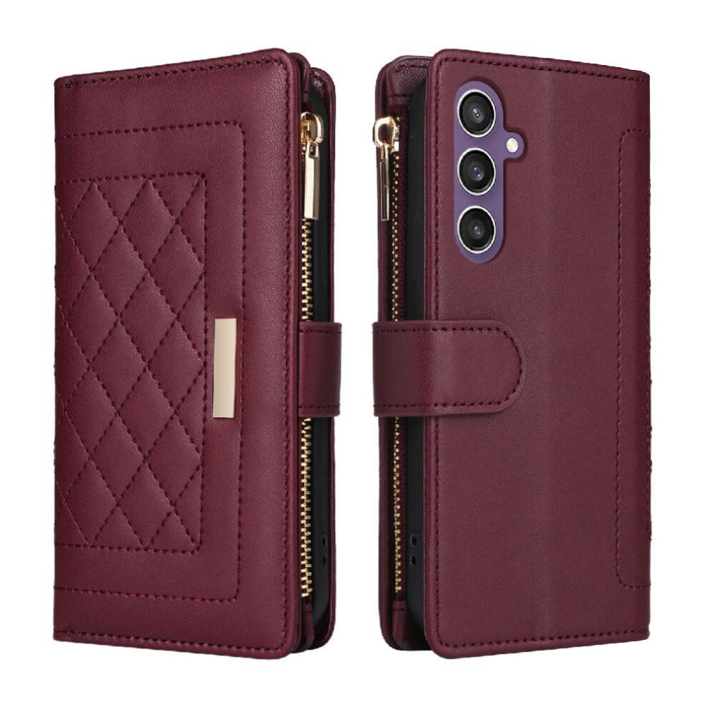 (Red) Flip Case Compatible With Samsung Galaxy S24 Fe Wallet Strap Card Slots Shockproof Red 764549331697
