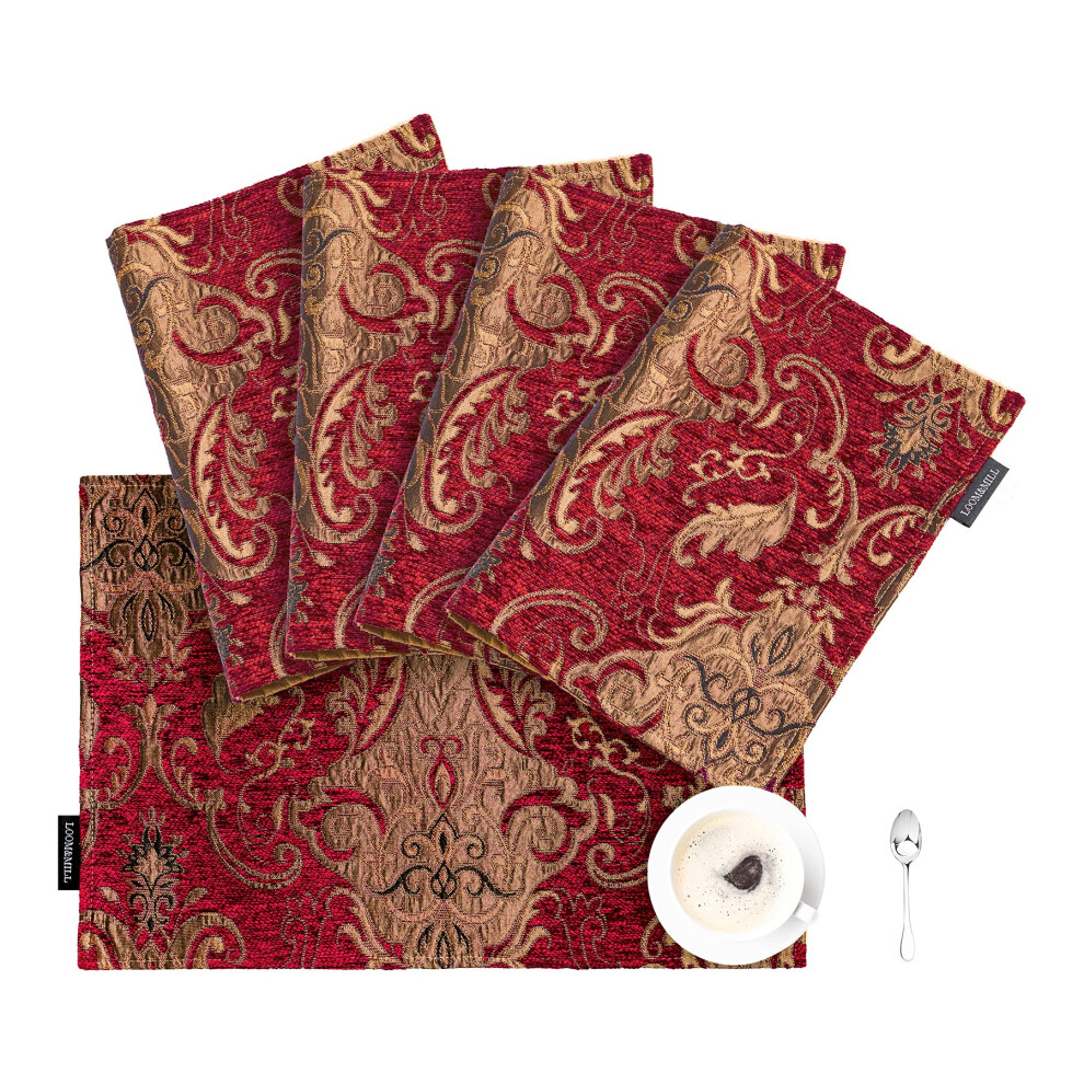 Loom and Mill Luxury Damask Placemats Set of 4 Vintage Jacquard Cheni
