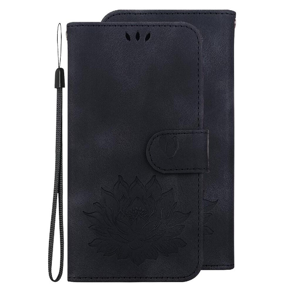 (Black) Flip Case Compatible With Samsung Galaxy A24 4G Kickstand Wallet Relief Lotus Flower Magnetic Kickstand Black 764549332830