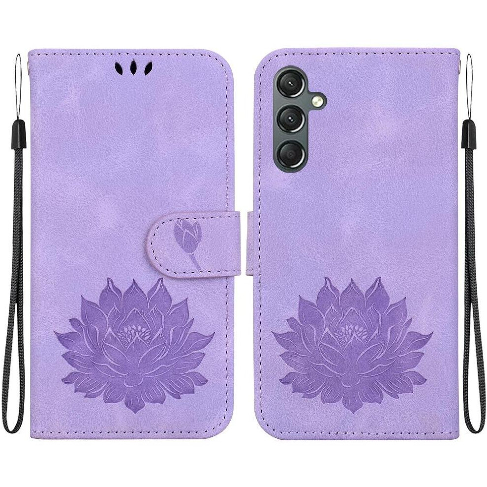 (Purple) Flip Case Compatible With Samsung Galaxy A24 4G Kickstand Wallet Relief Lotus Flower Magnetic Kickstand Purple 764549332823