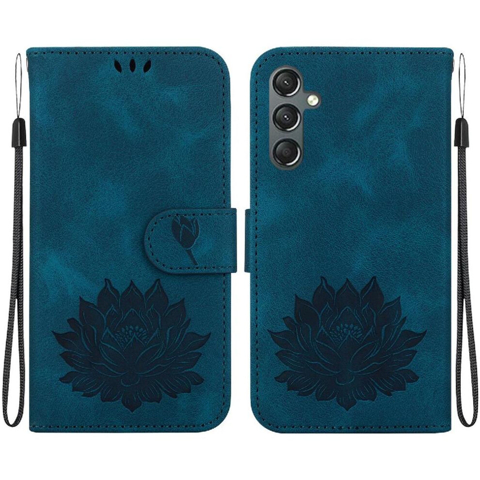 (Blue) Flip Case Compatible With Samsung Galaxy A24 4G Kickstand Wallet Relief Lotus Flower Magnetic Kickstand Blue 764549332793