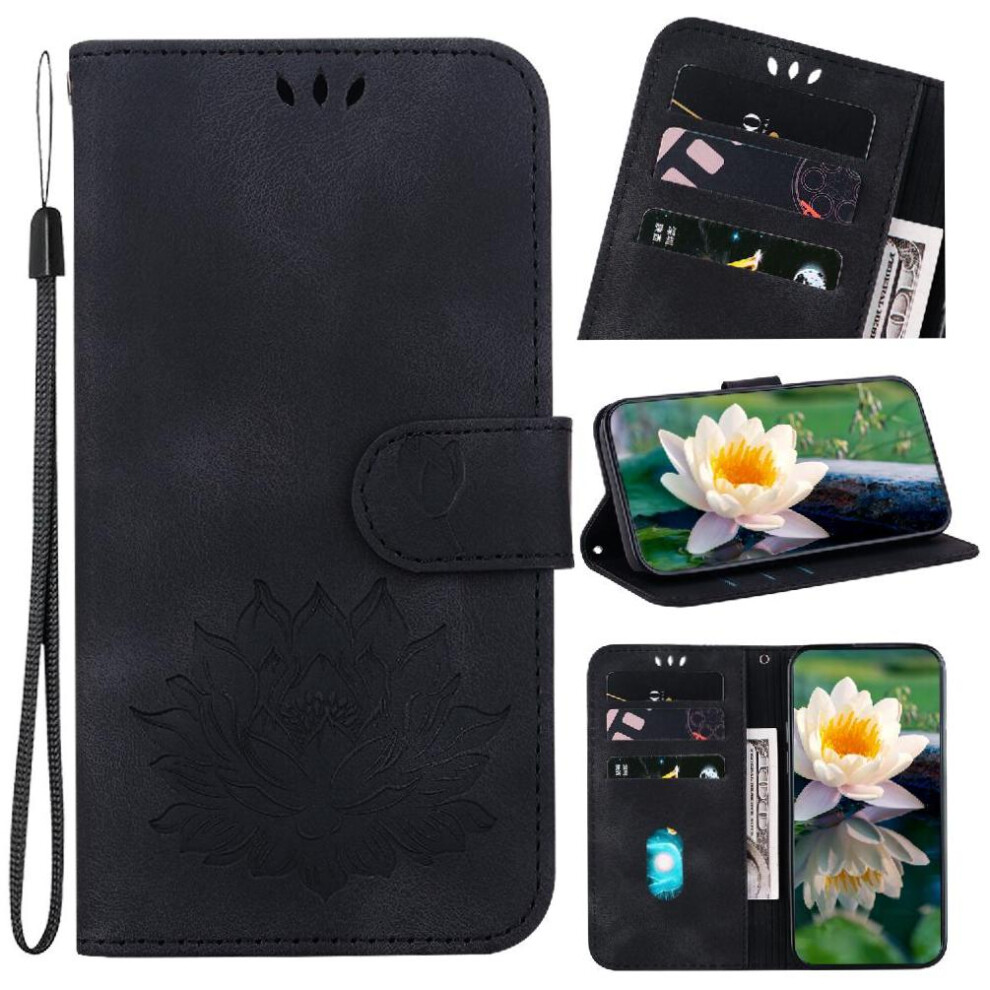 (Black) Flip Case For Nokia G42 Wallet Kickstand Kickstand Relief Lotus Flower Magnetic Black 764549332991