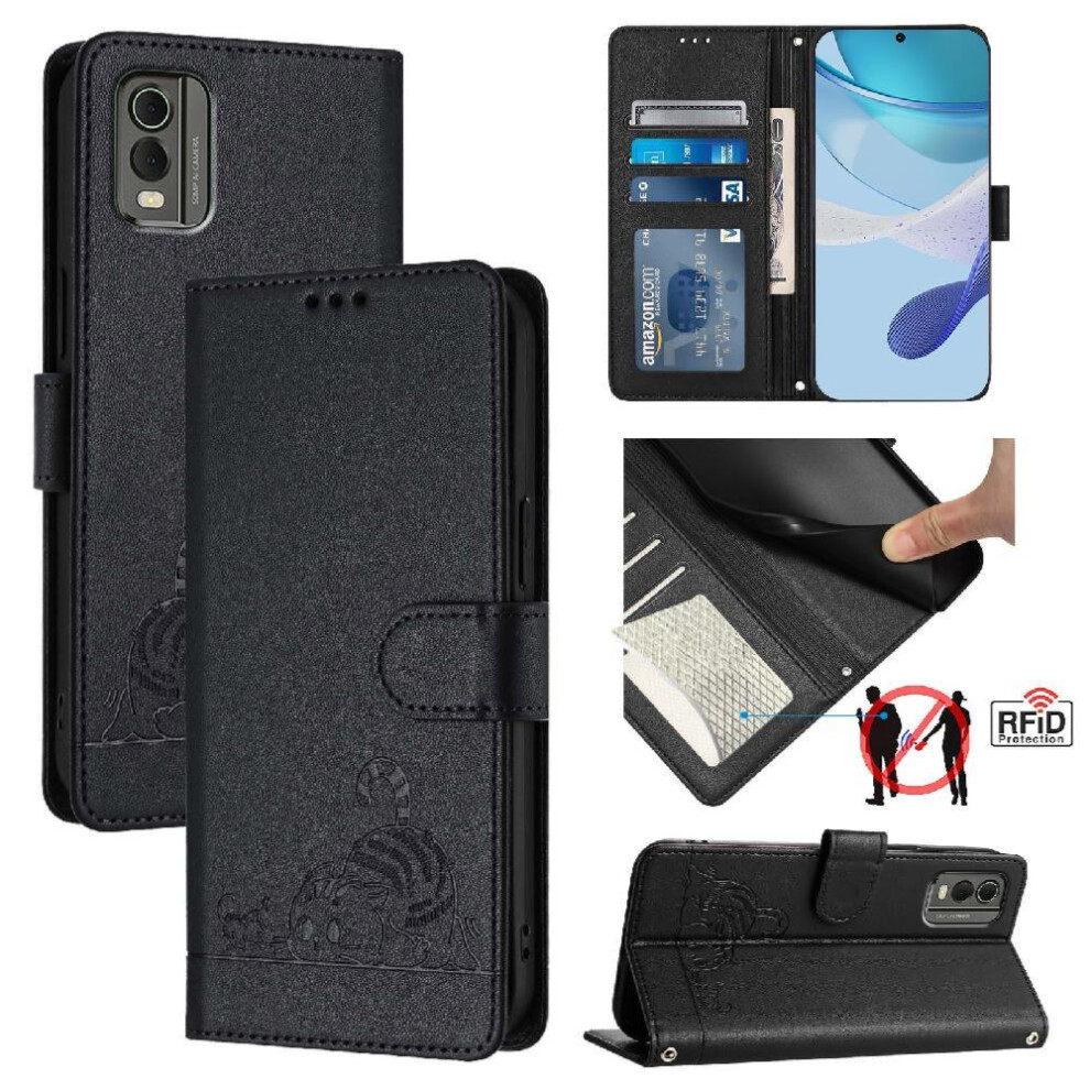 (Black) Case For Nokia C32 Card Slot Holder Kickstand Cat Rfid Wallet Flip Cover Black 764549333158