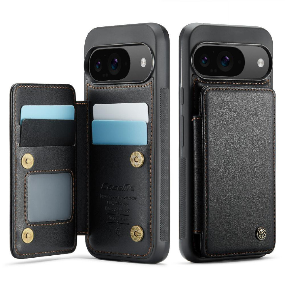 (Black) Flip Case For Google Pixel 9 Pro Card Holder Slim Shockproof Case Rfid Blocking Kickstand Pu Leather Black 764549333509