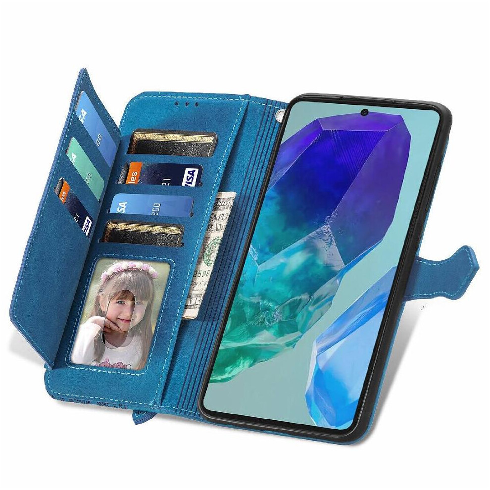 (Blue) Case Compatible With Samsung Galaxy A16 5G Multi-Color Multi-Card Slot Flip Zipper Style Wallet Business Blue 764549333646