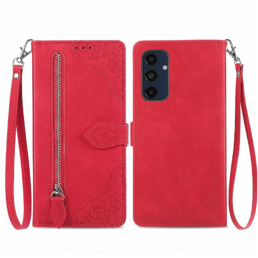 (Red) Case Compatible With Samsung Galaxy A16 5G Multi-Color Multi-Card Slot Flip Zipper Style Wallet Business Red 764549333639