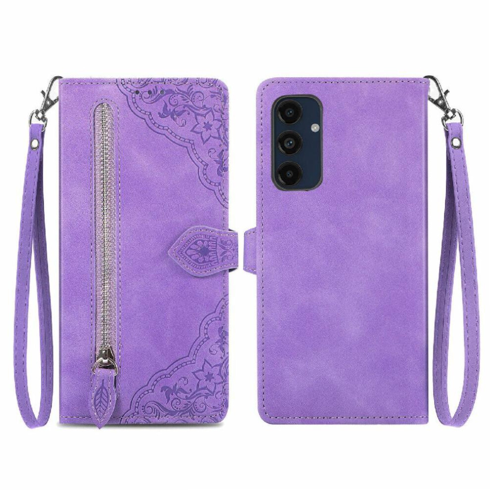 (Purple) Case Compatible With Samsung Galaxy A16 5G Multi-Color Multi-Card Slot Flip Zipper Style Wallet Business Purple 764549333653