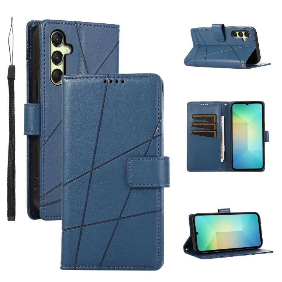 (Blue) Flip Case Compatible With Samsung Galaxy A16 Three Card Slots Shockproof Kickstand Shock Absorbing Blue 764549335206