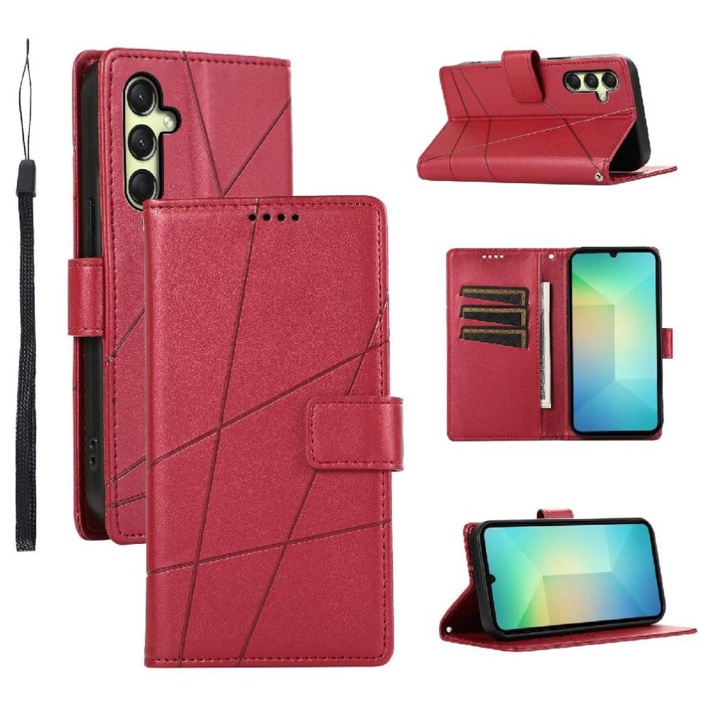 (Red) Flip Case Compatible With Samsung Galaxy A16 Three Card Slots Shockproof Kickstand Shock Absorbing Red 764549335220