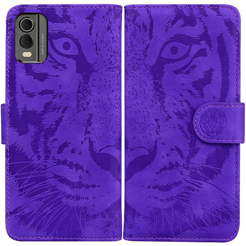 (Purple) Flip Case For Nokia C32 Kickstand Protective Leather Wallet Embossed Cute Tiger Purple 764549335800