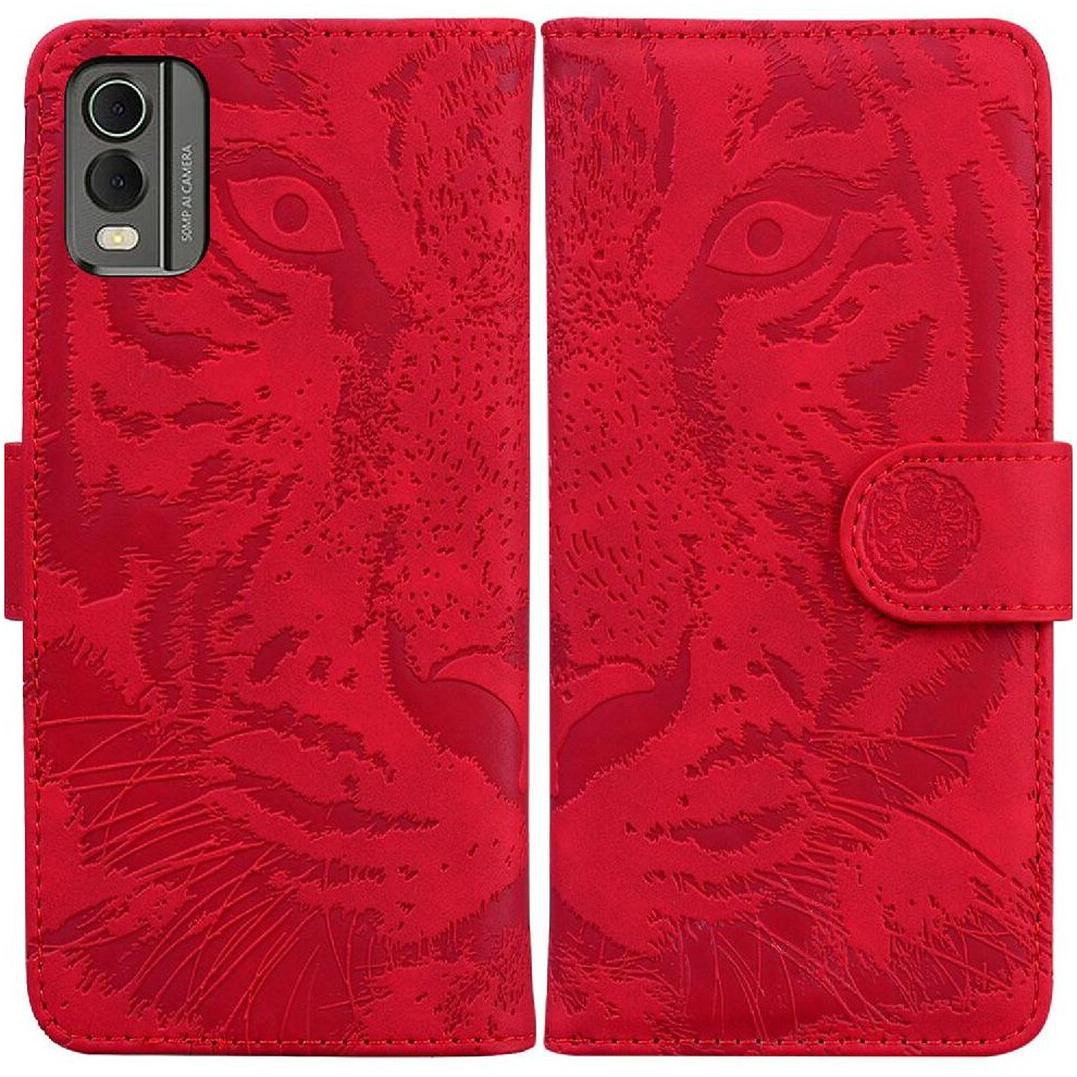 (Red) Flip Case For Nokia C32 Kickstand Protective Leather Wallet Embossed Cute Tiger Red 764549335787