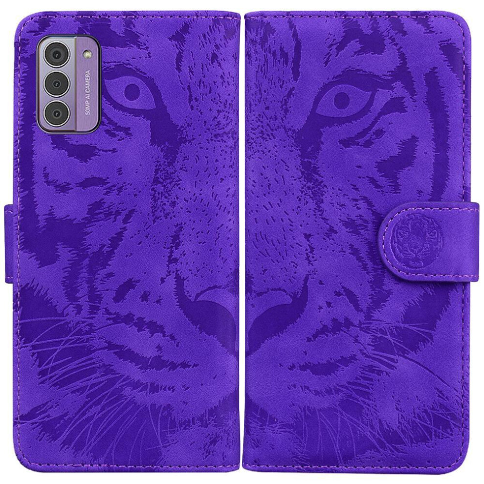 (Purple) Flip Case For Nokia G42 Kickstand Protective Leather Wallet Embossed Cute Tiger Purple 764549336180