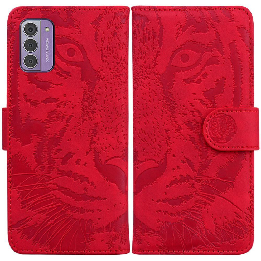 (Red) Flip Case For Nokia G42 Kickstand Protective Leather Wallet Embossed Cute Tiger Red 764549336166