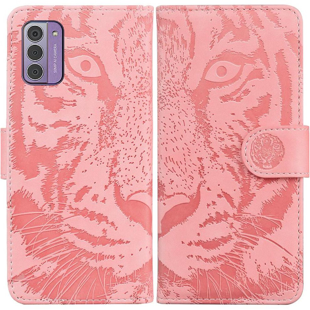 (Pink) Flip Case For Nokia G42 Kickstand Protective Leather Wallet Embossed Cute Tiger Pink 764549336203