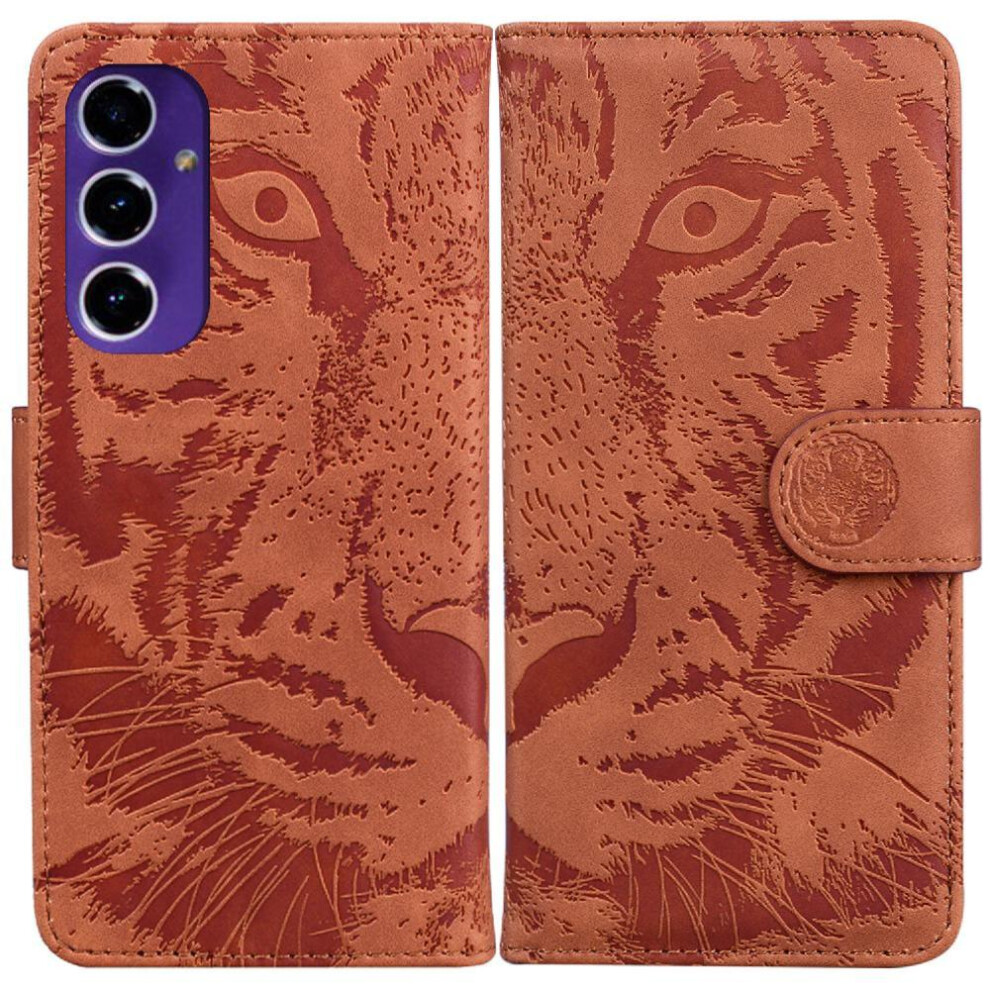 (Brown) Flip Case Compatible With Samsung Galaxy A16 Kickstand Protective Leather Wallet Embossed Cute Tiger Brown 764549336319