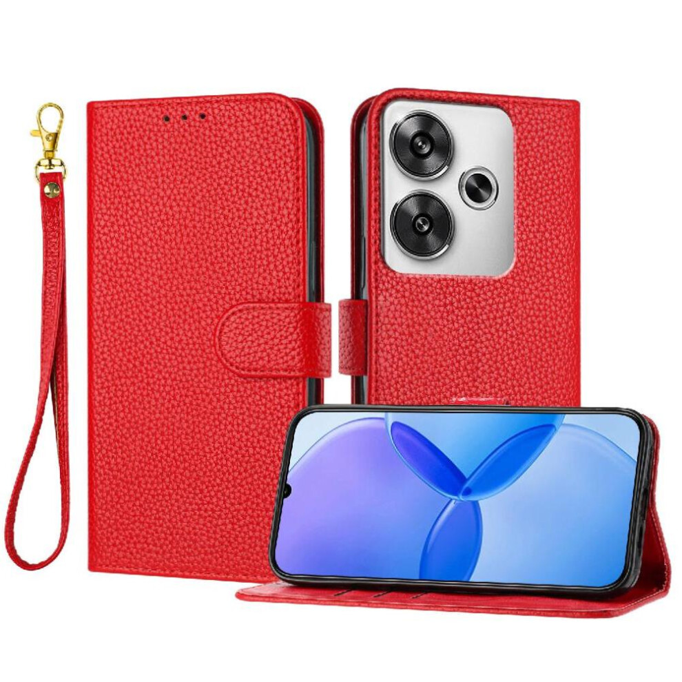 Photos - Case  Phone  Compatible with Xiaomi Poco F6 5g Flip Folio Pu Lether Litchi Pattern Wallet Card Slots Holder(Red)