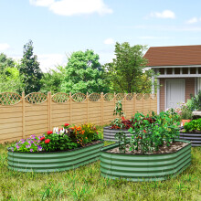 Outsunny Set of 2 Raised Beds for Garden with Metal Plant Stakes, Green