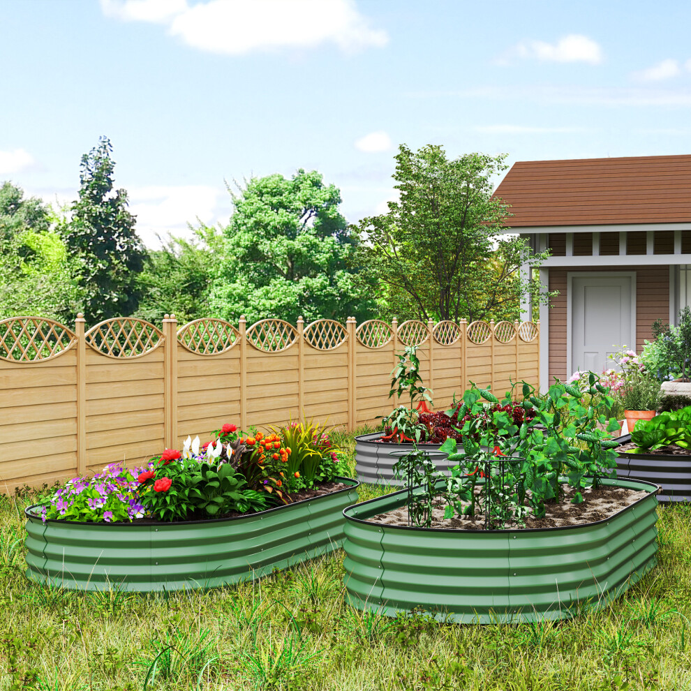 Outsunny Set Of 2 Raised Beds For Garden With Metal Plant Stakes, Green