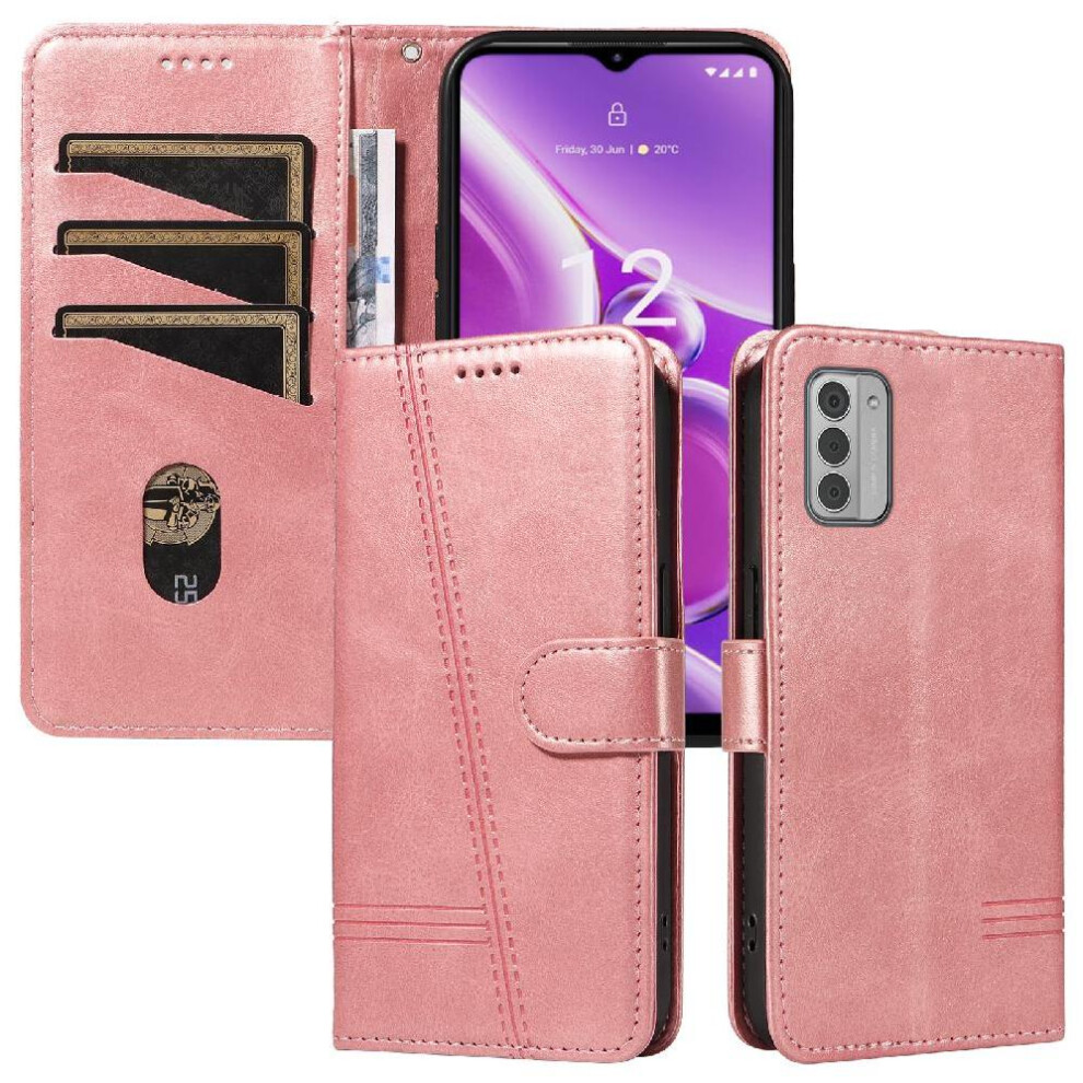 (Pink) Filp Case For Nokia G42 Pressed Pu Leather Detachable Black Bracelet Wallet Phone Case With Credit Card Slot Pink,Black 764549339334