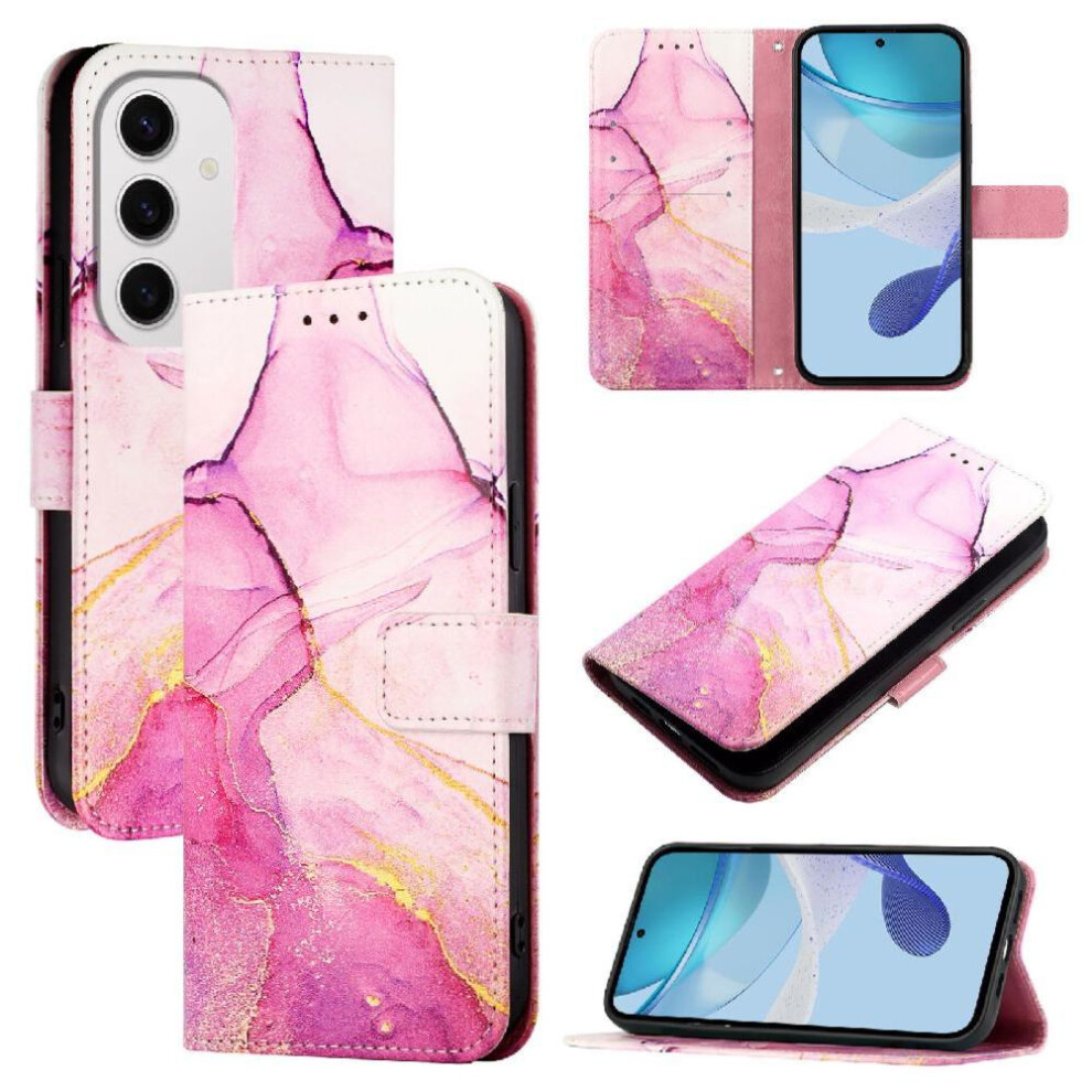 (Rose ) Case Compatible With Samsung Galaxy S24 Fe Pu Leather Marble Pattern Kickstand Wallet Red 764549339976