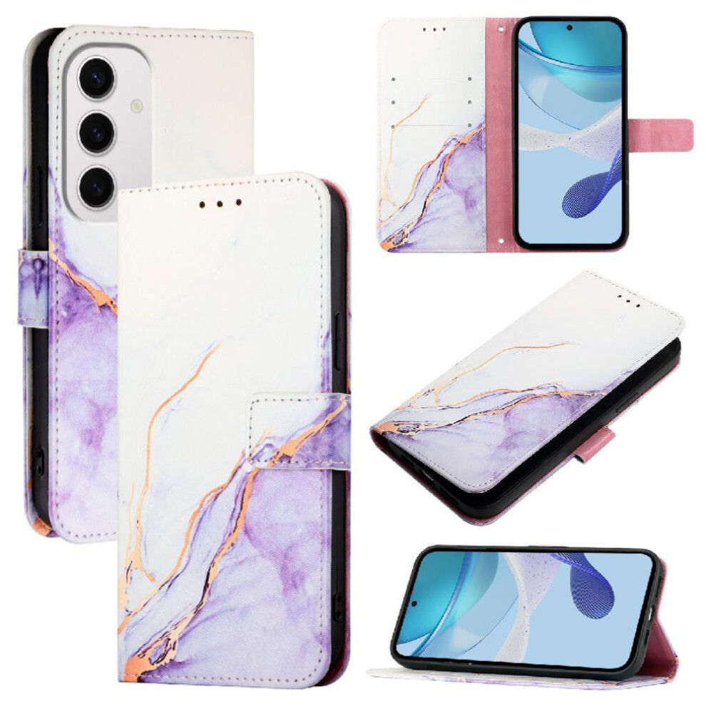 (Purple) Case Compatible With Samsung Galaxy S24 Fe Pu Leather Marble Pattern Kickstand Wallet Purple 764549340019