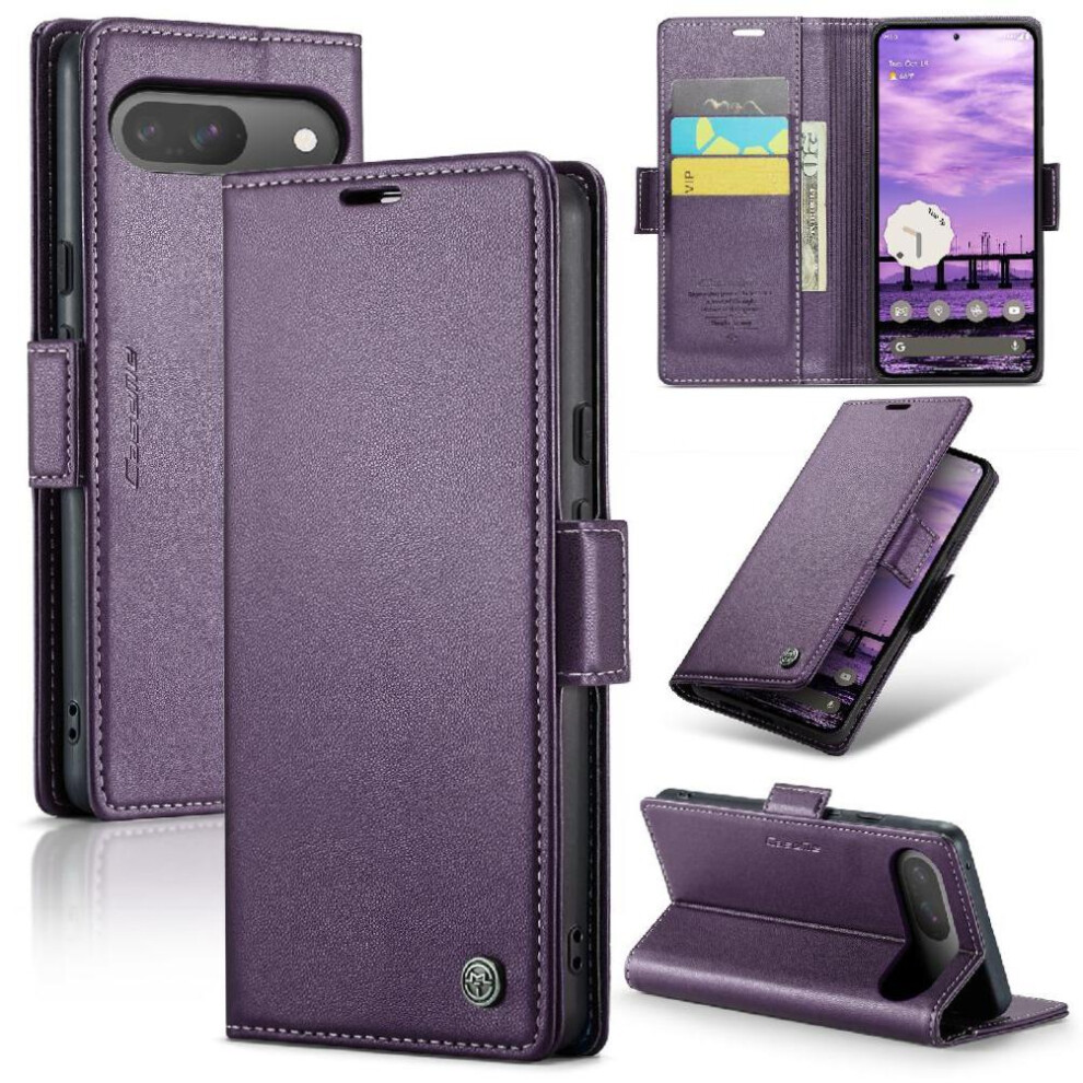 (Purple) Caseme Case For Google Pixel 9 Pro Anti Fraud Wallet Case Kickstand Shockproof Case Card Slot Purple 764549340248