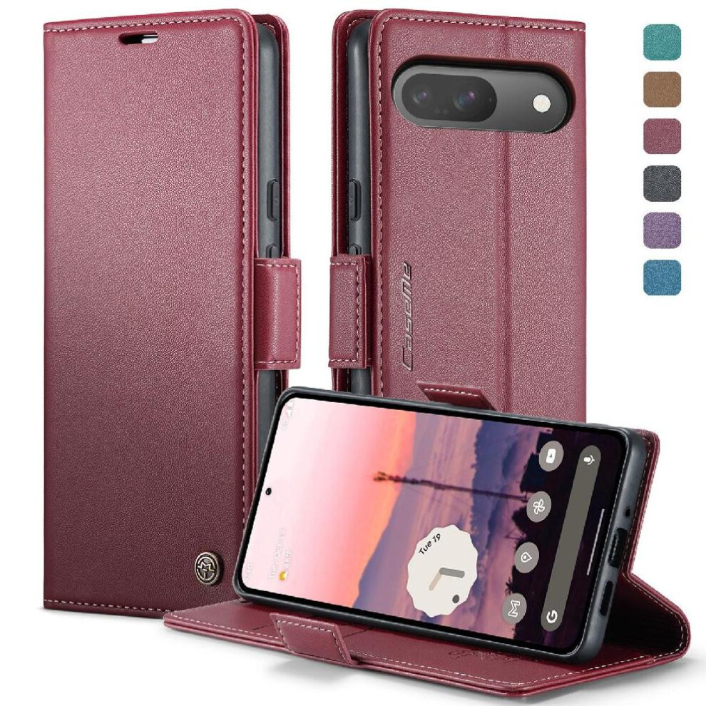 (Red) Caseme Case For Google Pixel 9 Kickstand Shockproof Case Wallet Case Anti Fraud Card Slot Red 764549340293
