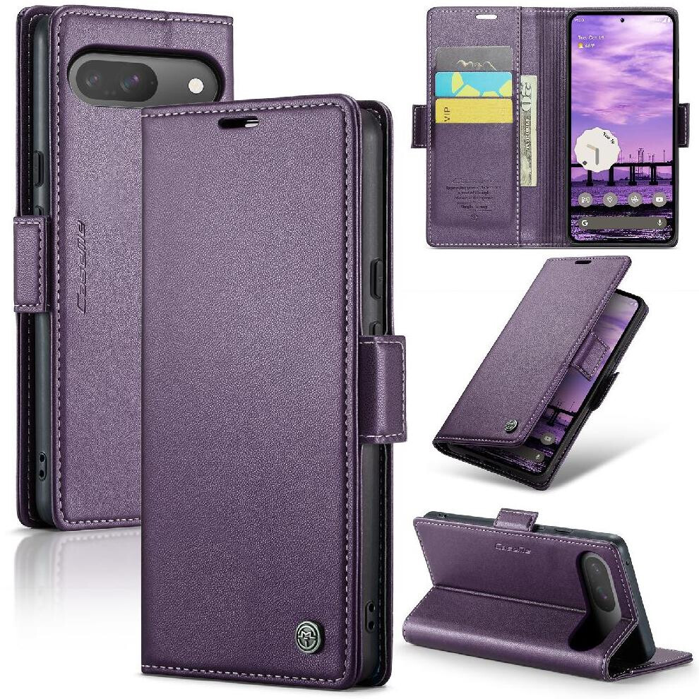 (Purple) Caseme Case For Google Pixel 9 Kickstand Shockproof Case Wallet Case Anti Fraud Card Slot Purple 764549340309