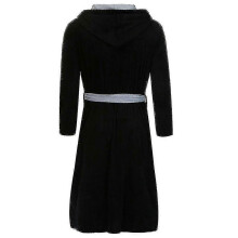 (XL,Black)Men Hooded Fleece Dressing Bathrobe