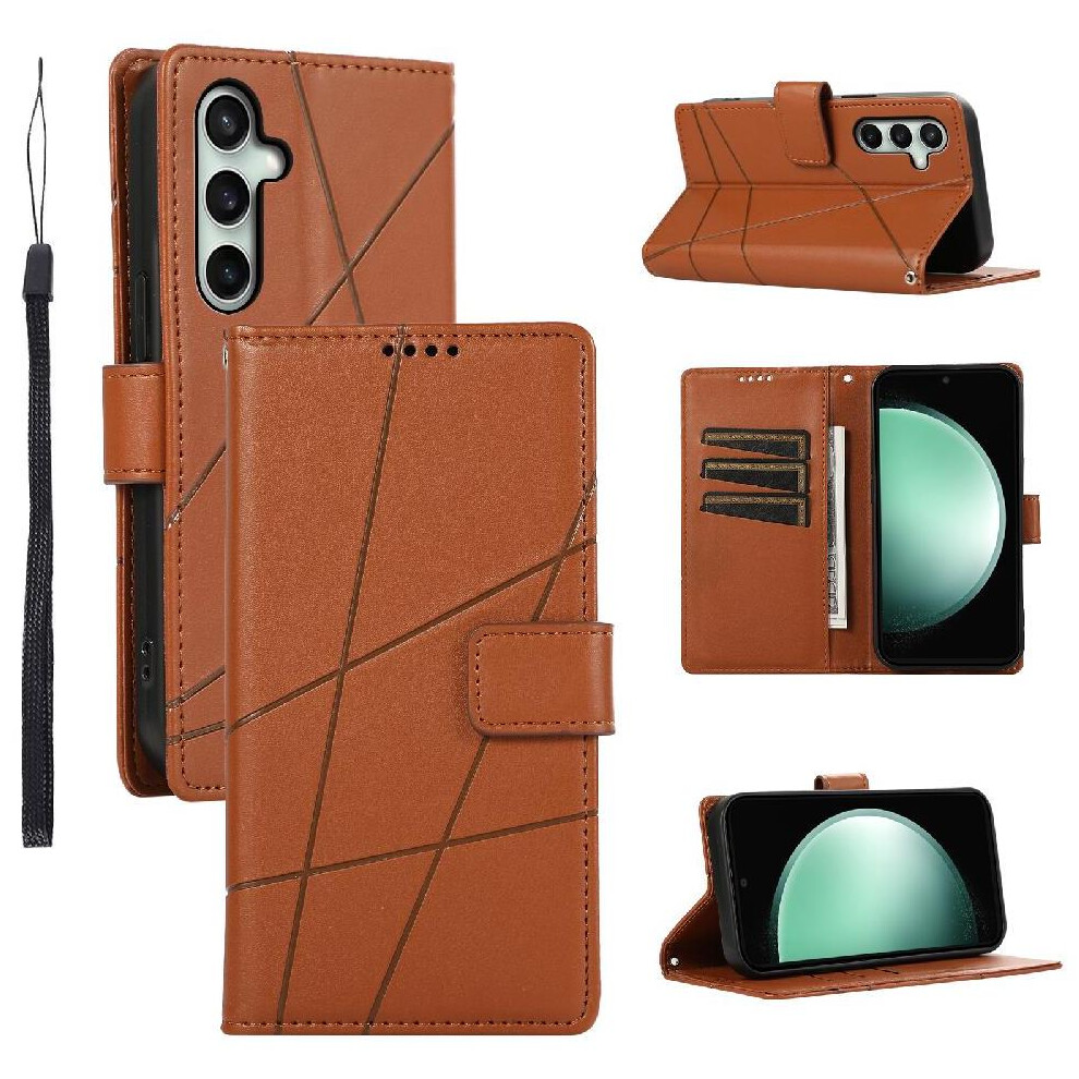 (Brown) Flip Case Compatible With Samsung Galaxy S24 Fe Shock Absorbing Kickstand Shockproof Three Card Slots Brown 764549342648