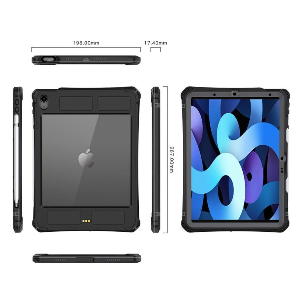 (Black) Waterproof Case For Ipad Air 6Th 11 Inch 2024 M2 5Th 2022 4Th Generation 2020 10.9 Inch Ip68 Built In Screen Protector Stand Full Body Rugged Black 764549343362