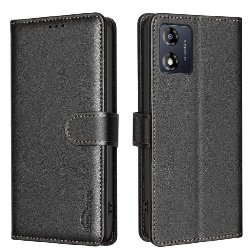 (Black) Flip Case For Motorola Moto E13 4G Wallet Pu Leather Rfid Blocking Card Holder Kickstand Magnetic Black 764549343959
