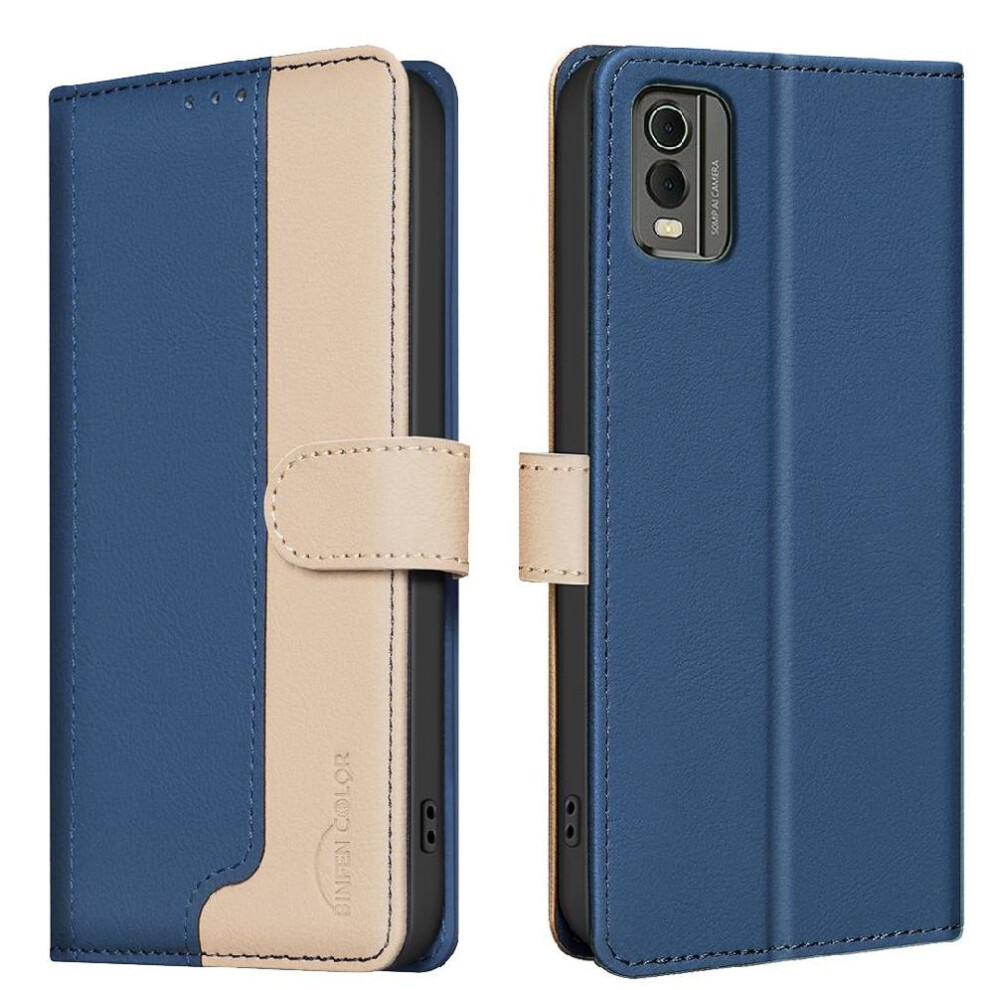 (Blue) Flip Case For Nokia C32 Shockproof Tpu Inner Shell Kickstand Flip Folio Rfid Blocking Card Slots Holder Blue 764549344482