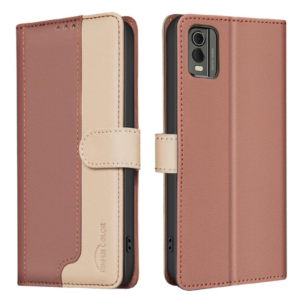 (Brown) Flip Case For Nokia C32 Shockproof Tpu Inner Shell Kickstand Flip Folio Rfid Blocking Card Slots Holder Brown 764549344451