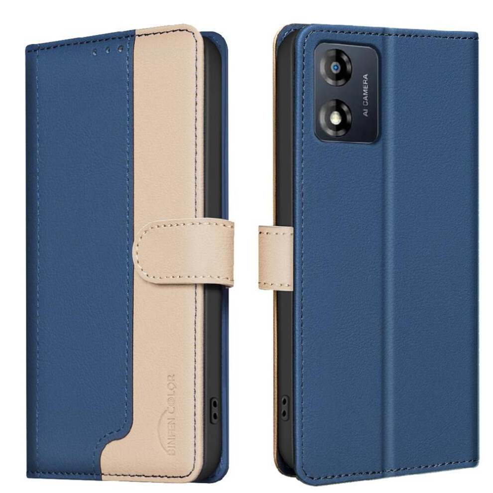 (Blue) Flip Case For Motorola Moto E13 Rfid Blocking Shockproof Tpu Inner Shell Kickstand Card Slots Holder Flip Folio Blue 764549344642