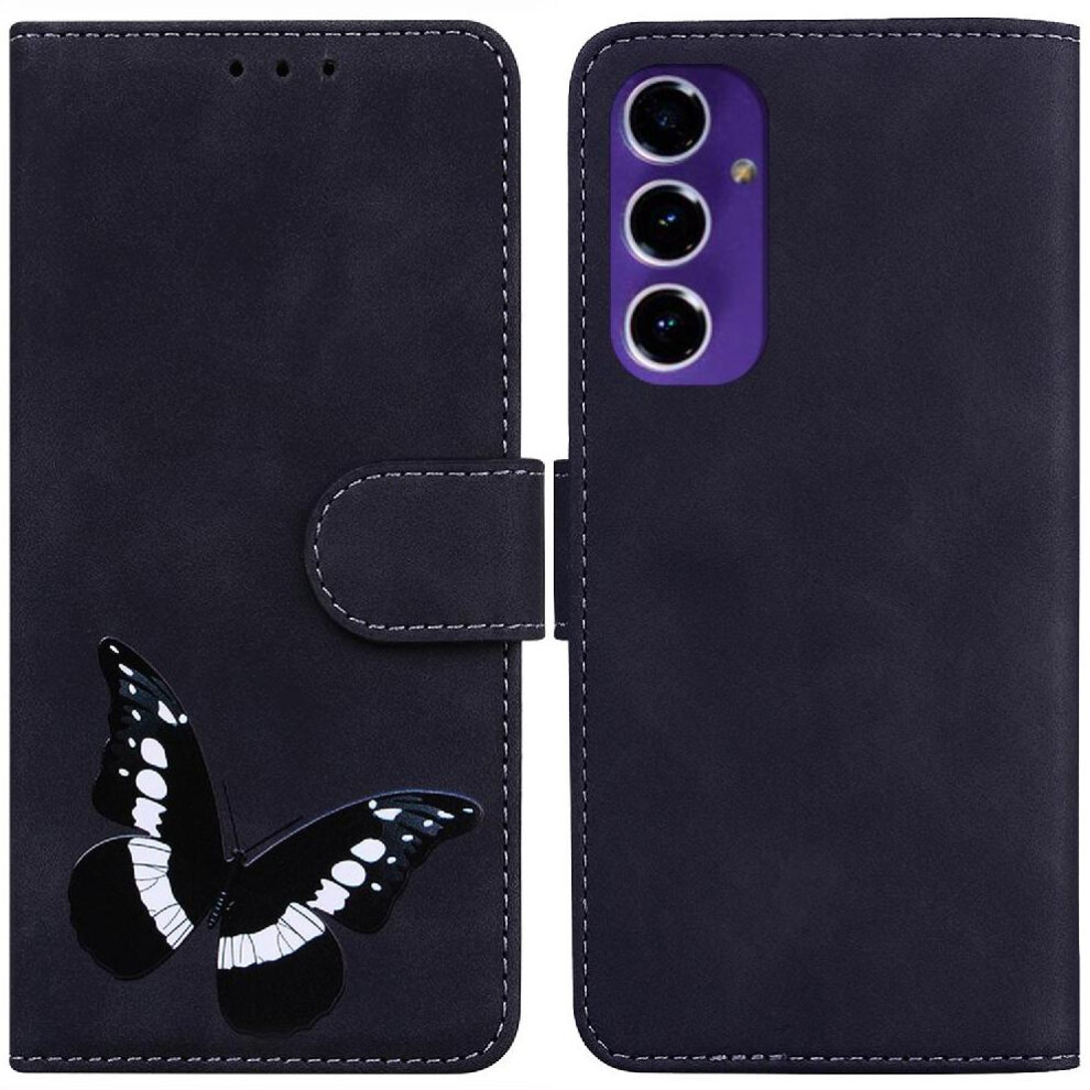 (Black) Flip Case Compatible With Samsung Galaxy S24 Fe Butterfly Flip Folio Cover Wallet Color Printed Card Slots Black 764549344703