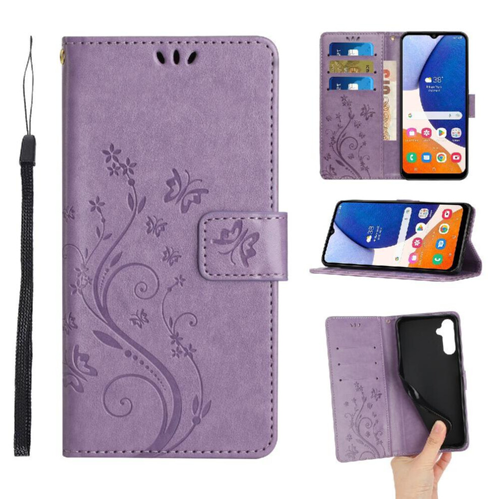 (Purple) Flip Case Compatible With Samsung Galaxy S24 Fe Wrist Strap Pu Leather Kickstand Card Holder Magnetic Closure Purple 764549345205