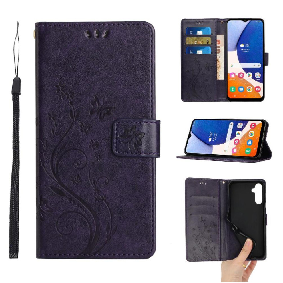 (Dark ) Flip Case Compatible With Samsung Galaxy S24 Fe Wrist Strap Pu Leather Kickstand Card Holder Magnetic Closure Purple 764549345199