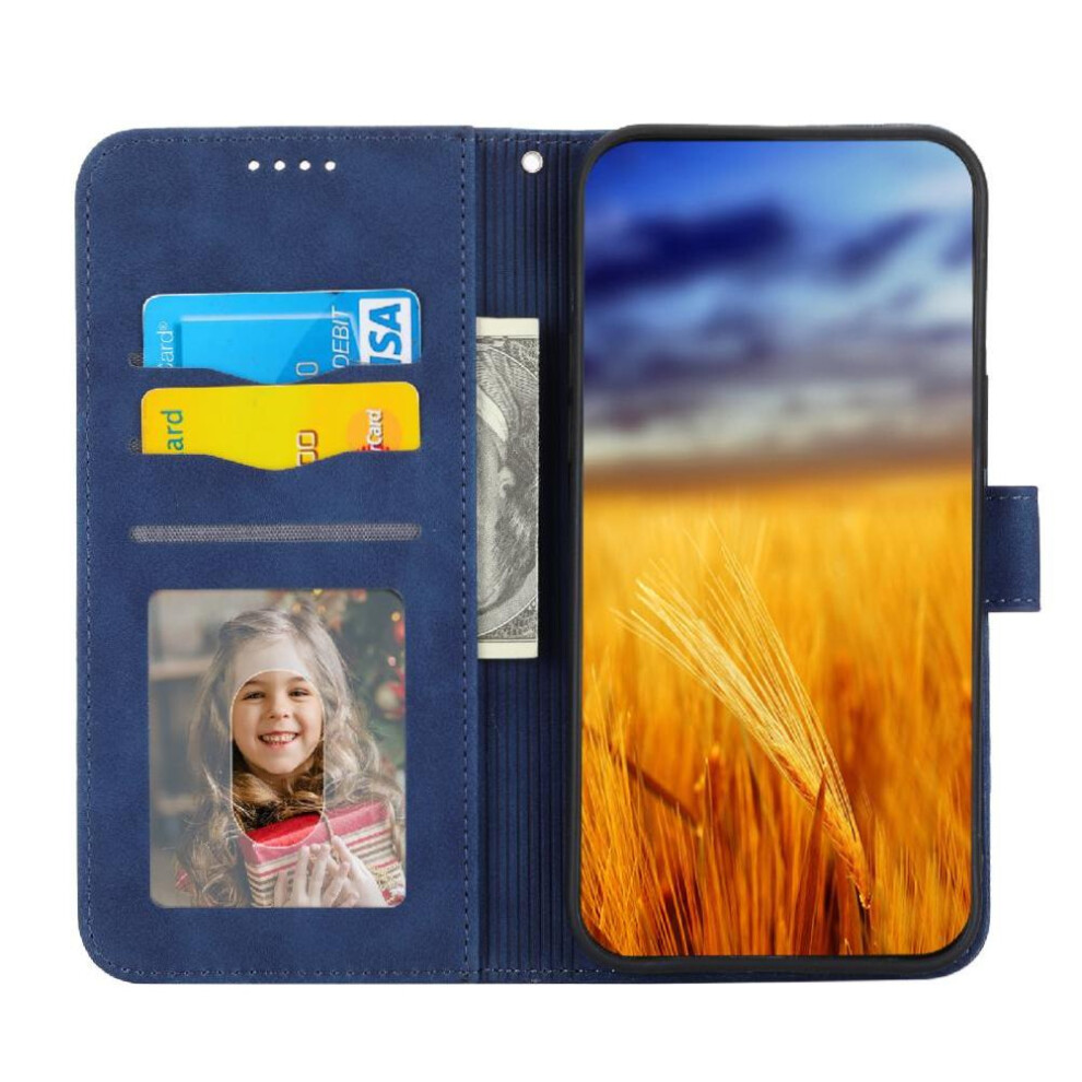 (Blue) Flip Case For Motorola Moto E13 Premium Magnetic Closure Card Slots Cash Pocket Wristband Blue 764549345632