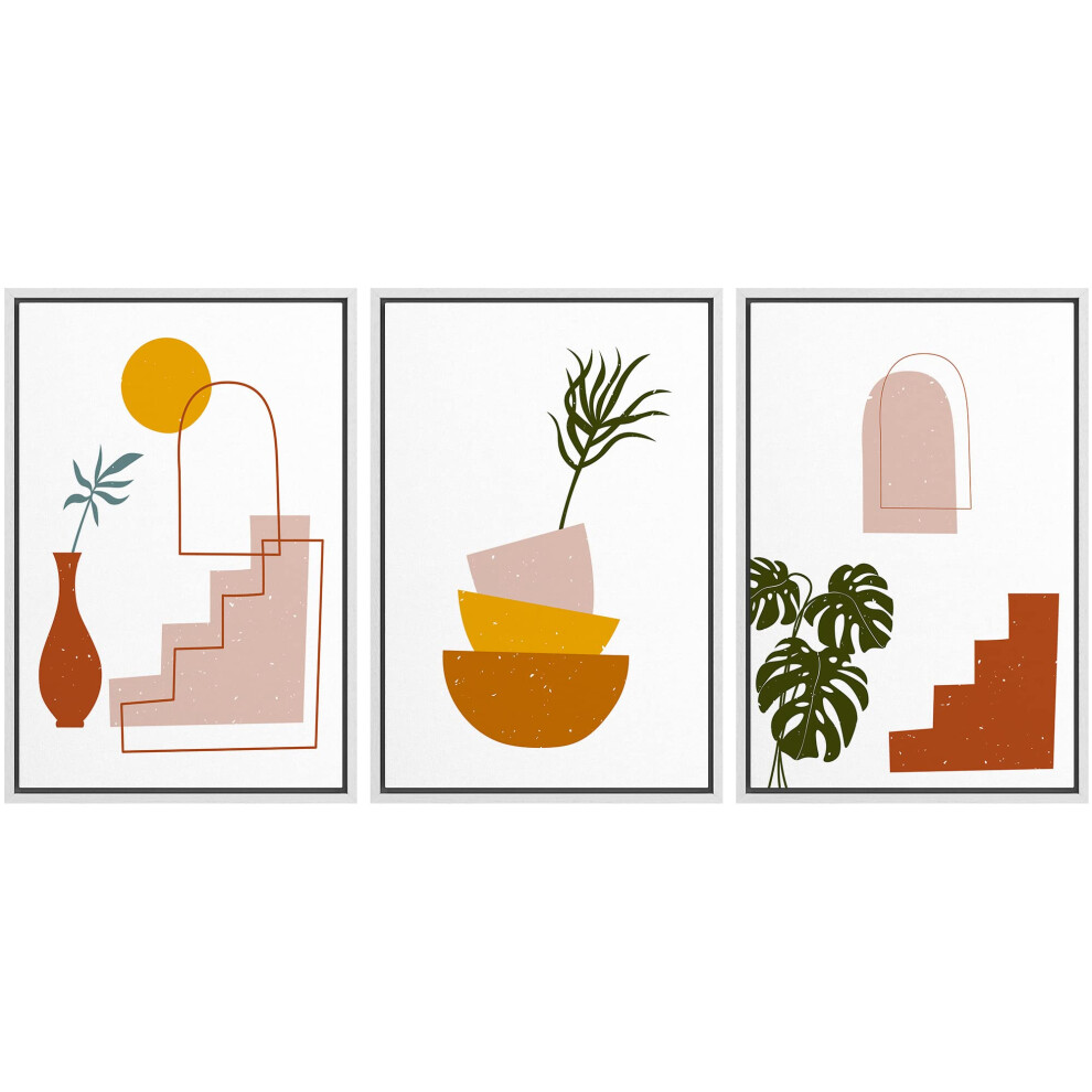 Set Di Stampe Artistiche Da Parete Con Cornice IDEA4WALL, Foglie Di Monstera Con Piante E Scale, Illustrazioni Geometriche Di Fiori, Arte Moderna-image
