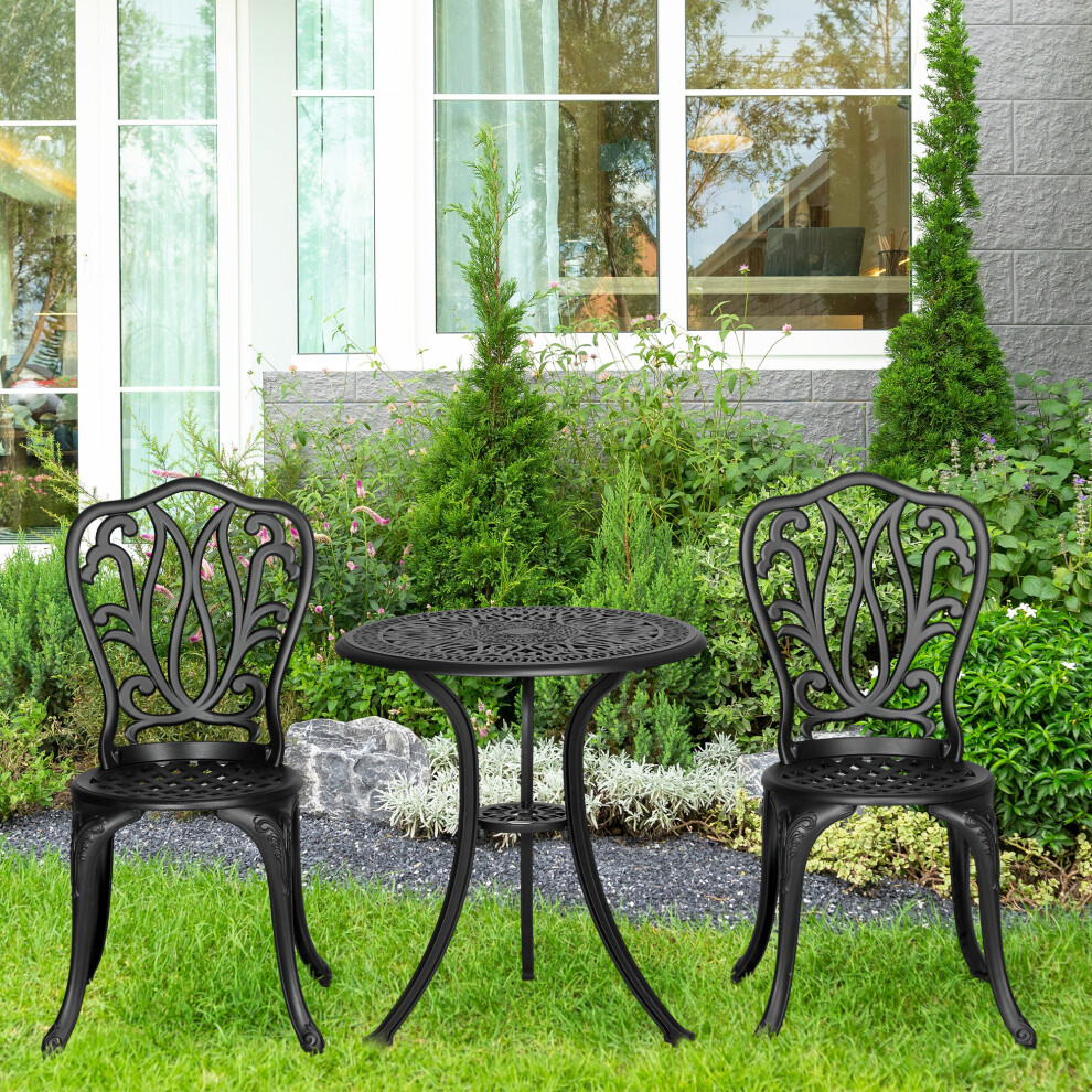 Outsunny 3 Piece Patio Bistro Set Outdoor Table Set With Umbrella Hole Black