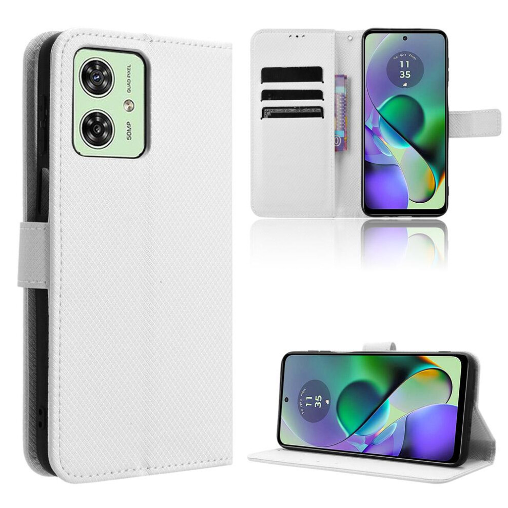 (White) 5G Wallet Case Compatible With Motorola Moto G54 White 764549350889
