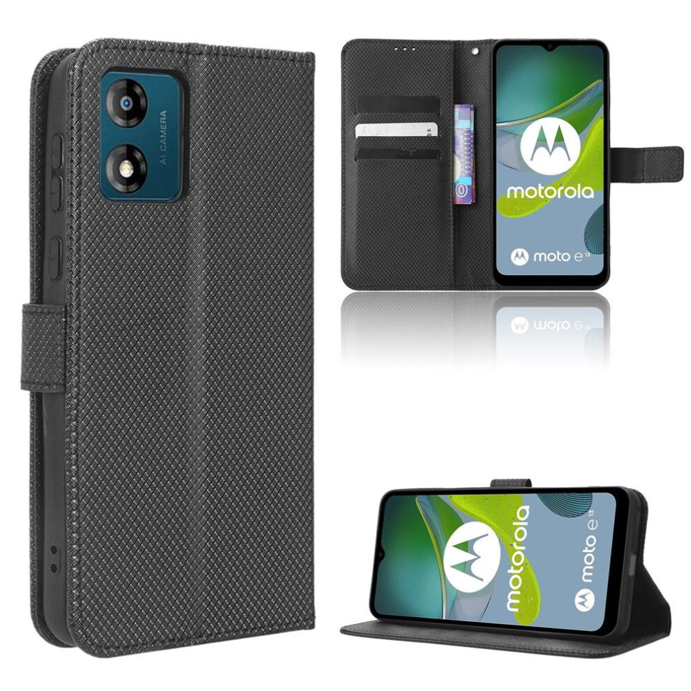 (Black) Motorola Moto E13 Compatible Wallet Case Black 764549351015