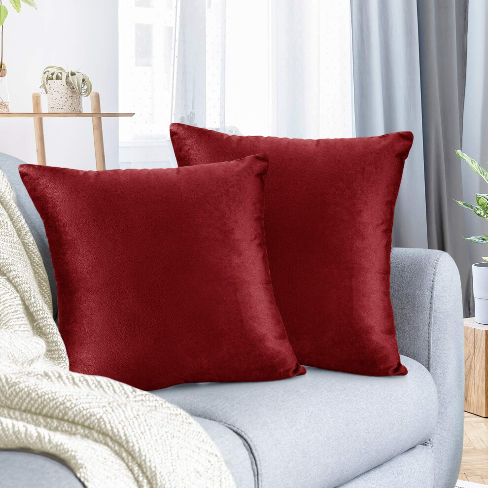 Housses de coussin Nestl en velours douillet et d   coratif, 61 x 61 cm, douces et solides, pour canap   -lit et voiture, lot de 2 - Rouge cerise