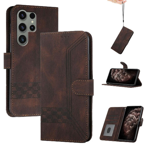 (Brown) Pu Case Compatible With Samsung Galaxy S24 Ultra